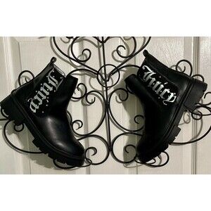 Black Juicy Couture Boots Sz 5 Ankle Boots Side Zip Juicy Logo W Beading